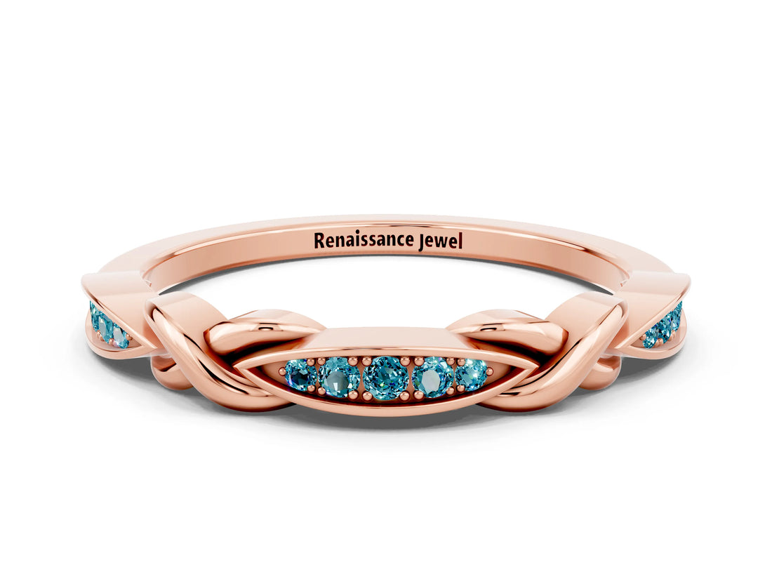 Rose gold Twisted Blue Topaz Marquise Pavé Band with Shared Prong Setting_6