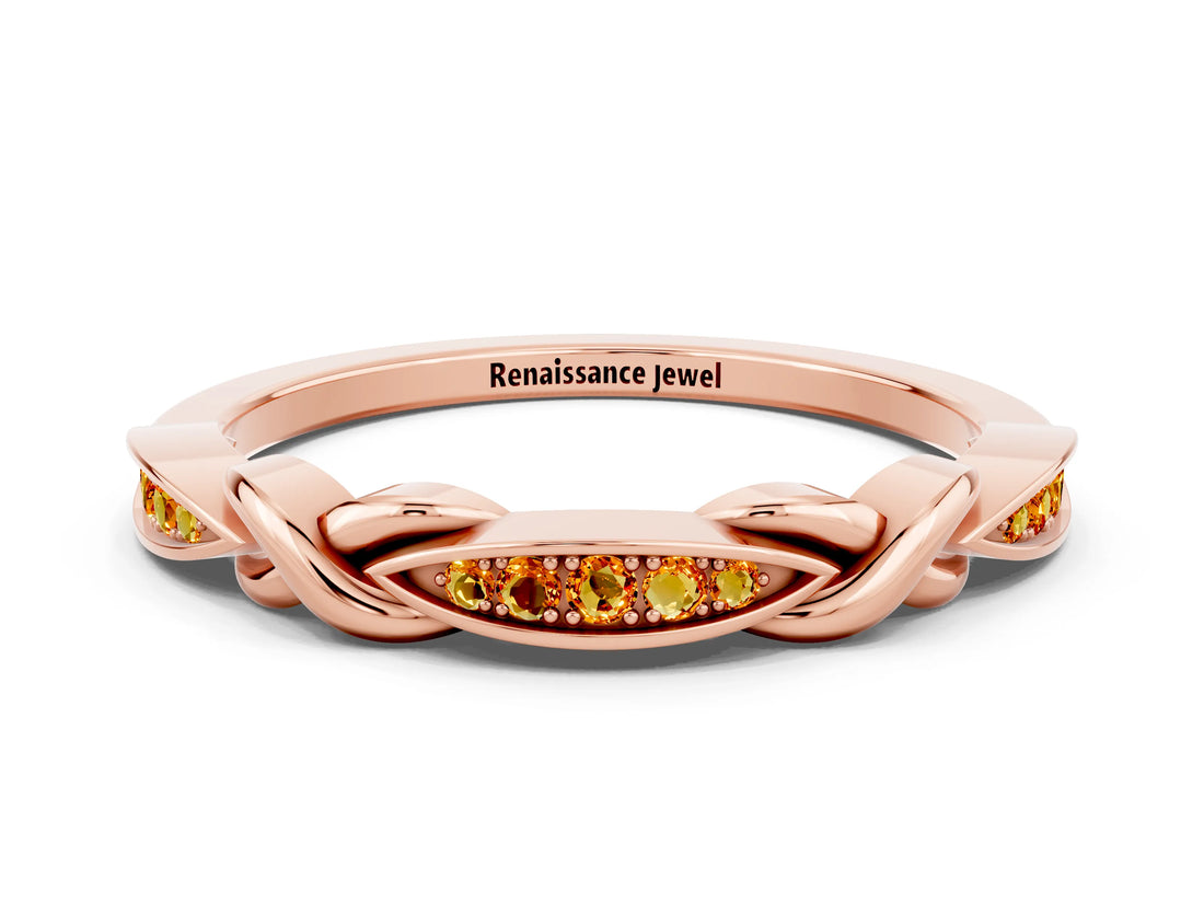 Rose gold Twisted Citrine Marquise Pavé Band with Shared Prong Setting_6