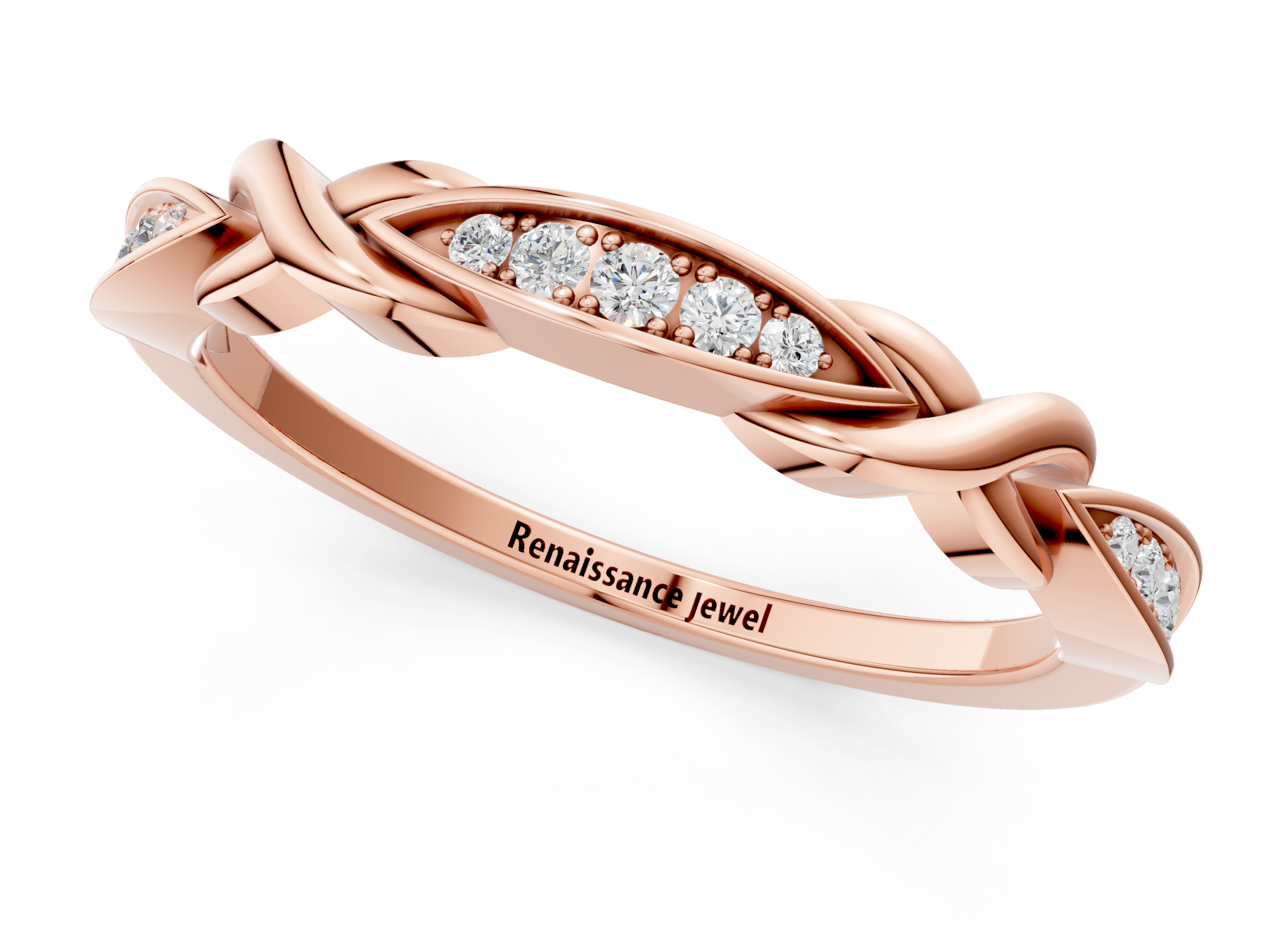 Rose gold Twisted Diamond Marquise Pavé Band with Shared Prong Setting_90