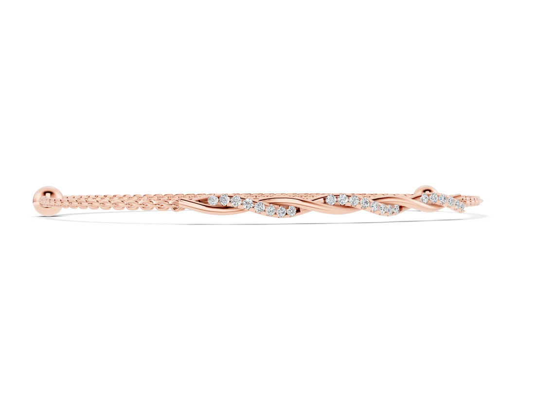 Rose gold Twisted Diamond Round-Cut Cable Chain Bracelet with Bezel Setting