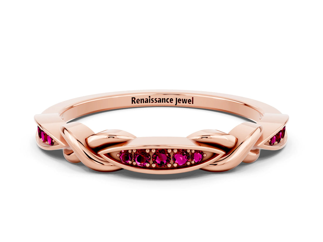 Rose gold Twisted Garnet Marquise Pavé Band with Shared Prong Setting_6
