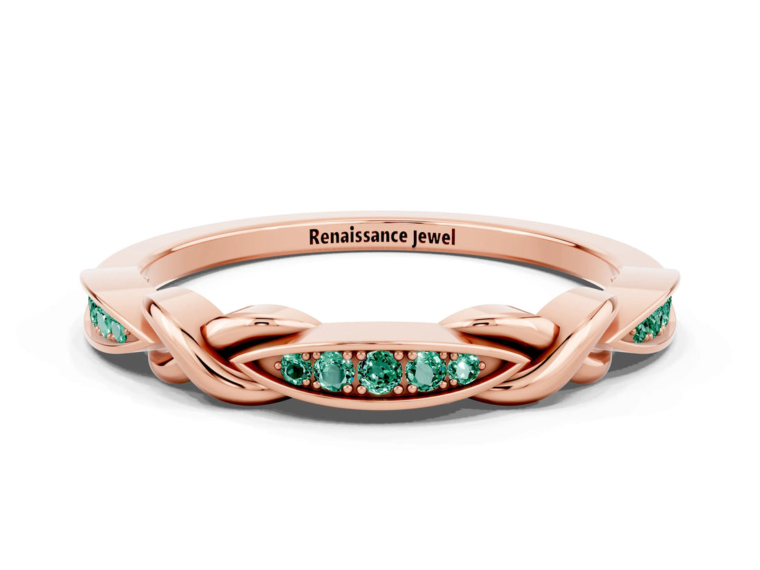 Rose gold Twisted Green Sapphire Marquise Pavé Band with Shared Prong Setting_6