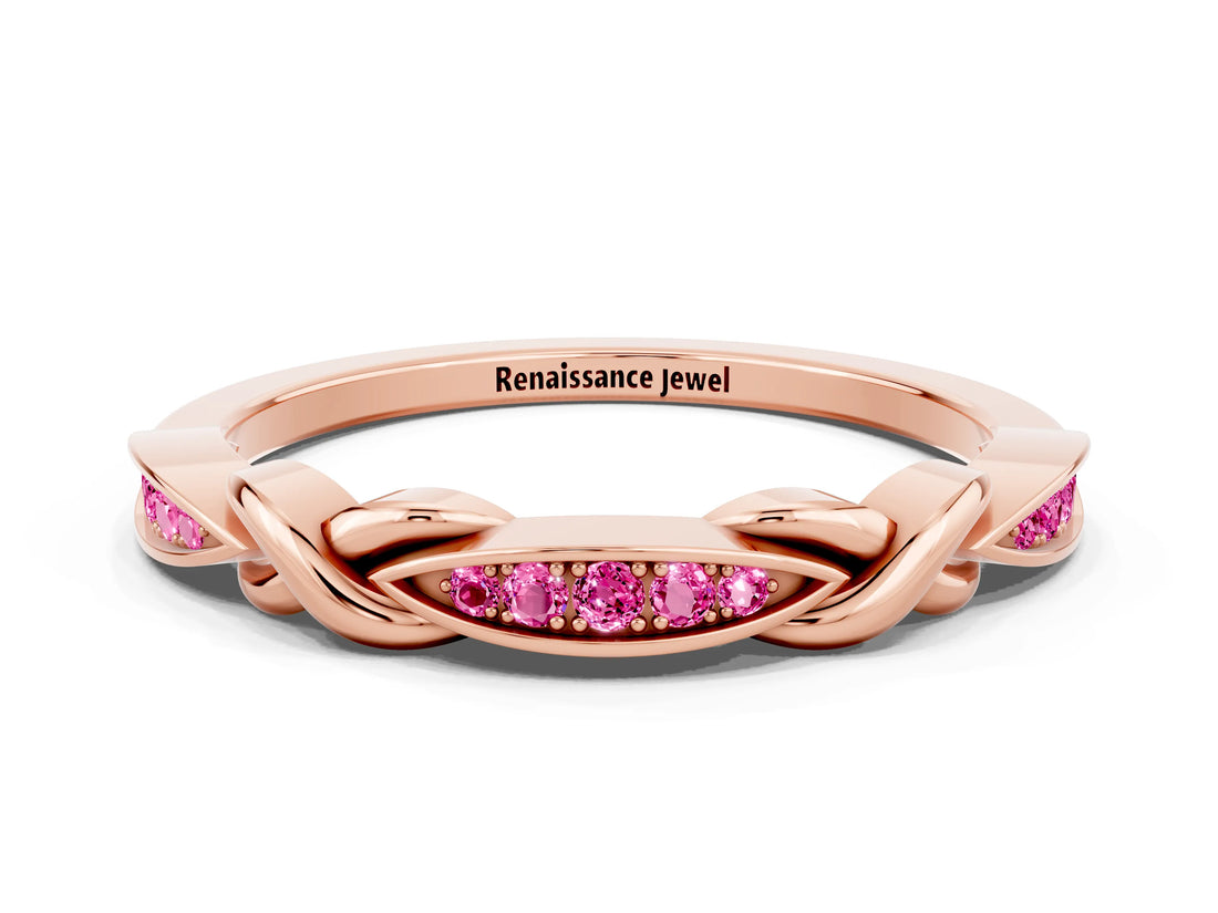 Rose gold Twisted Marquise Pink Sapphire Pavé Band with Shared Prong Setting_18