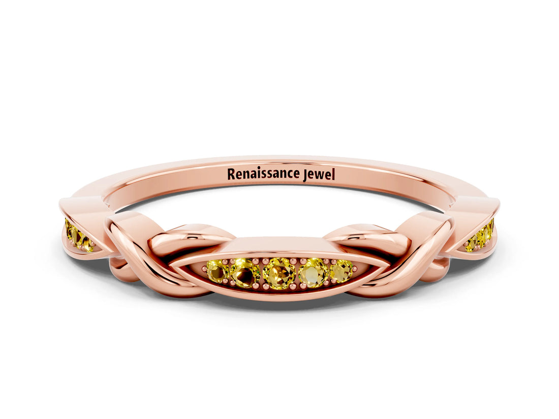 Rose gold Twisted Marquise Yellow Sapphire Pavé Band with Shared Prong Setting_18