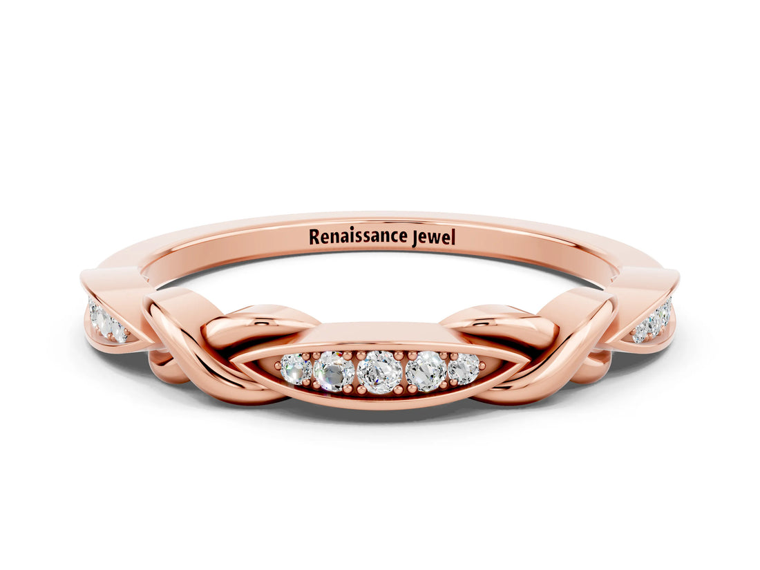 Rose gold Twisted Moissanite Marquise Pavé Band with Shared Prong Setting_6