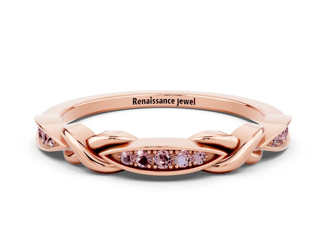 Rose gold Twisted Morganite Marquise Pavé Band with Shared Prong Setting_6