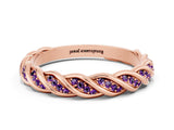 Rose gold Twisted Pavé Round Amethyst Eternity Band with Shared Prong Setting_6