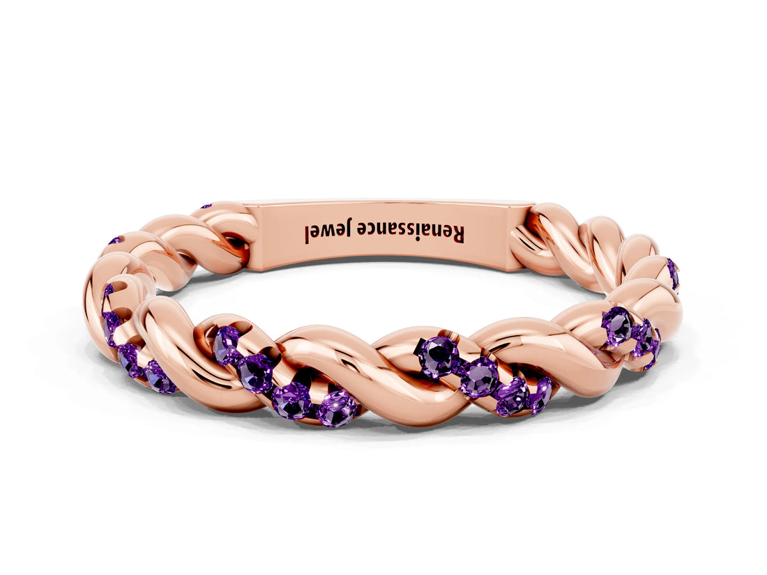 Rose gold Twisted Pavé Round Amethyst Eternity Band_10