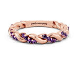 Rose gold Twisted Pavé Round Amethyst Eternity Band_10