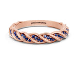 Rose gold Twisted Pavé Round Blue Sapphire Eternity Band with Shared Prong Setting_6