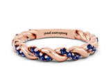 Rose gold Twisted Pavé Round Blue Sapphire Eternity Band_10