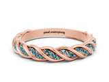 Rose gold Twisted Pavé Round Blue Topaz Eternity Band with Shared Prong Setting_6