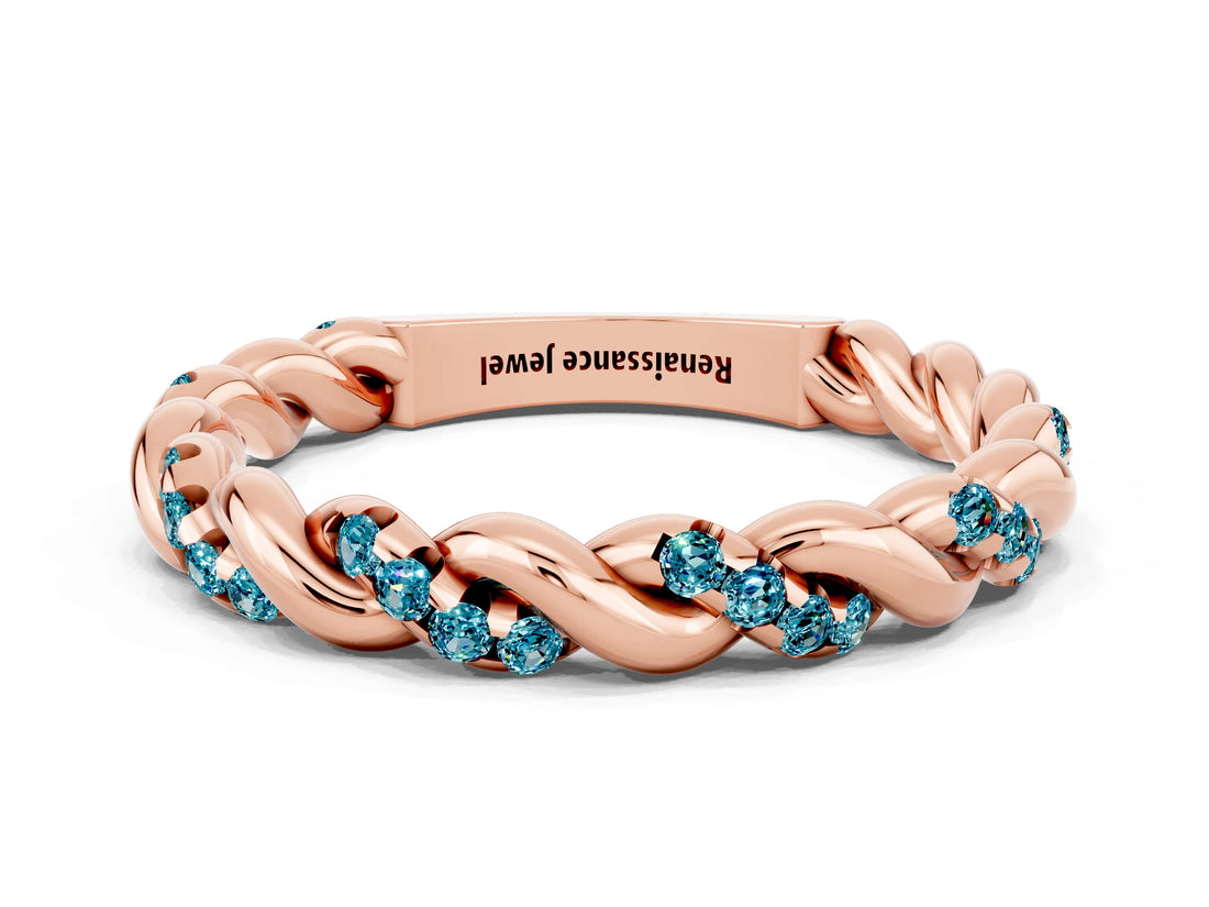 Rose gold Twisted Pavé Round Blue Topaz Eternity Band_10