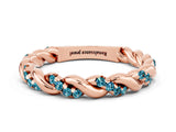 Rose gold Twisted Pavé Round Blue Topaz Eternity Band_10