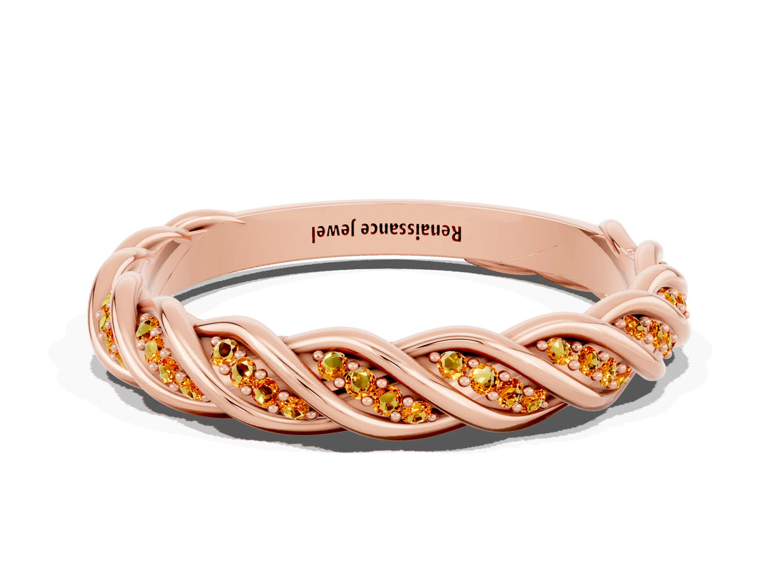 Rose gold Twisted Pavé Round Citrine Eternity Band with Shared Prong Setting_6
