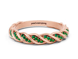 Rose gold Twisted Pavé Round Emerald Eternity Band with Shared Prong Setting_6