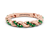 Rose gold Twisted Pavé Round Emerald Eternity Band_10
