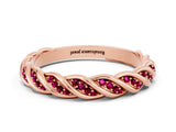 Rose gold Twisted Pavé Round Garnet Eternity Band with Shared Prong Setting_6