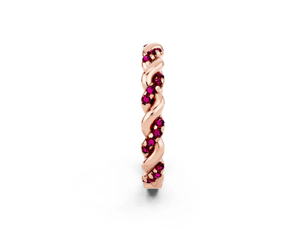 Rose Gold Round Garnet Twisted Rope Pave Wedding Band