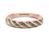 Rose gold Twisted Pavé Round Green Sapphire Eternity Band with Shared Prong Setting_6
