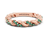 Rose gold Twisted Pavé Round Green Sapphire Eternity Band_10