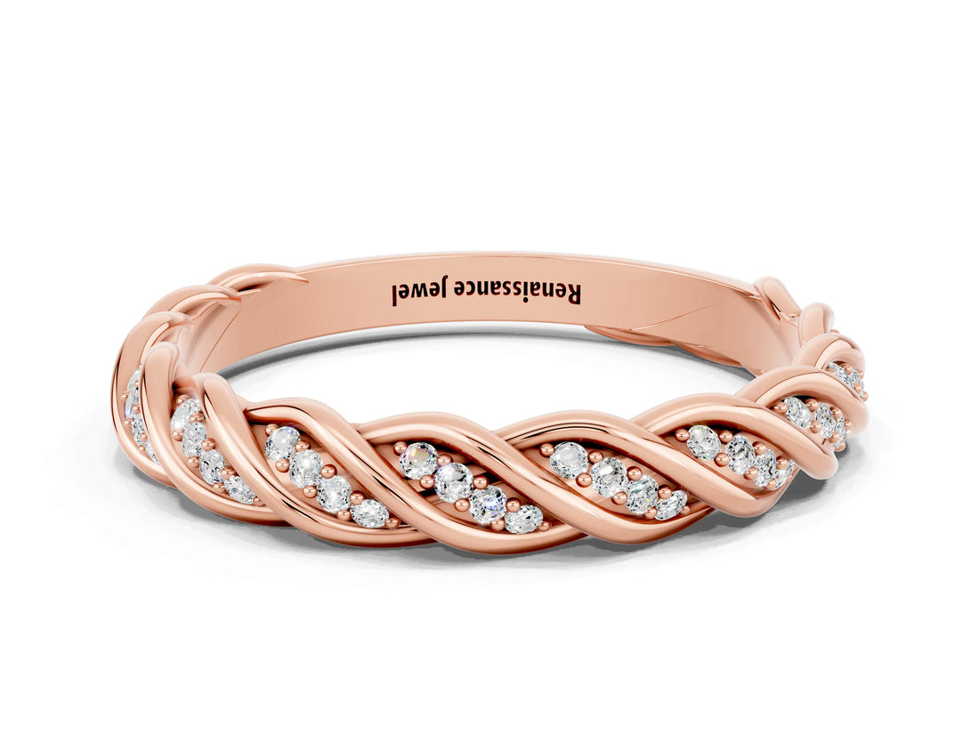 Rose gold Twisted Pavé Round Moissanite Eternity Band with Shared Prong Setting_6
