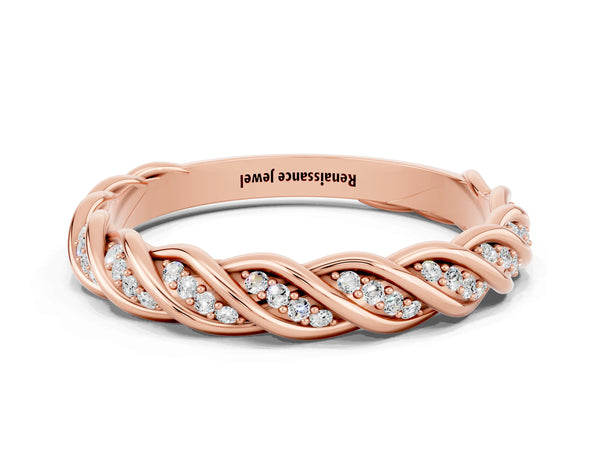 Rose Gold Round Moissanite Twisted Rope Pave Half Eternity Wedding Band