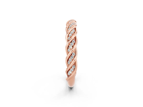 Rose Gold Round Moissanite Twisted Rope Pave Half Eternity Wedding Band