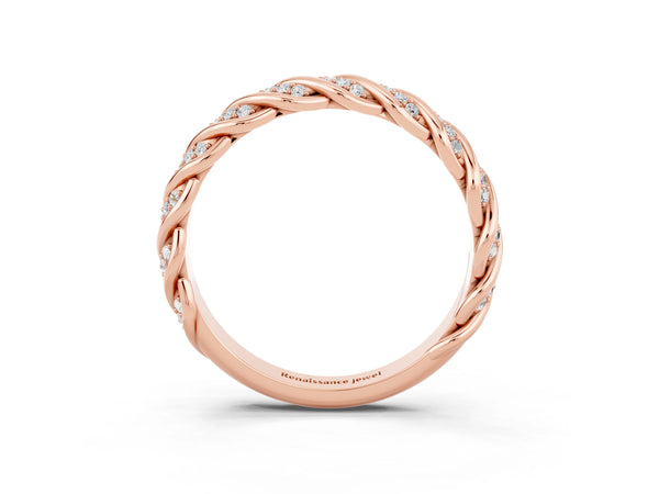 Rose Gold Round Moissanite Twisted Rope Pave Half Eternity Wedding Band