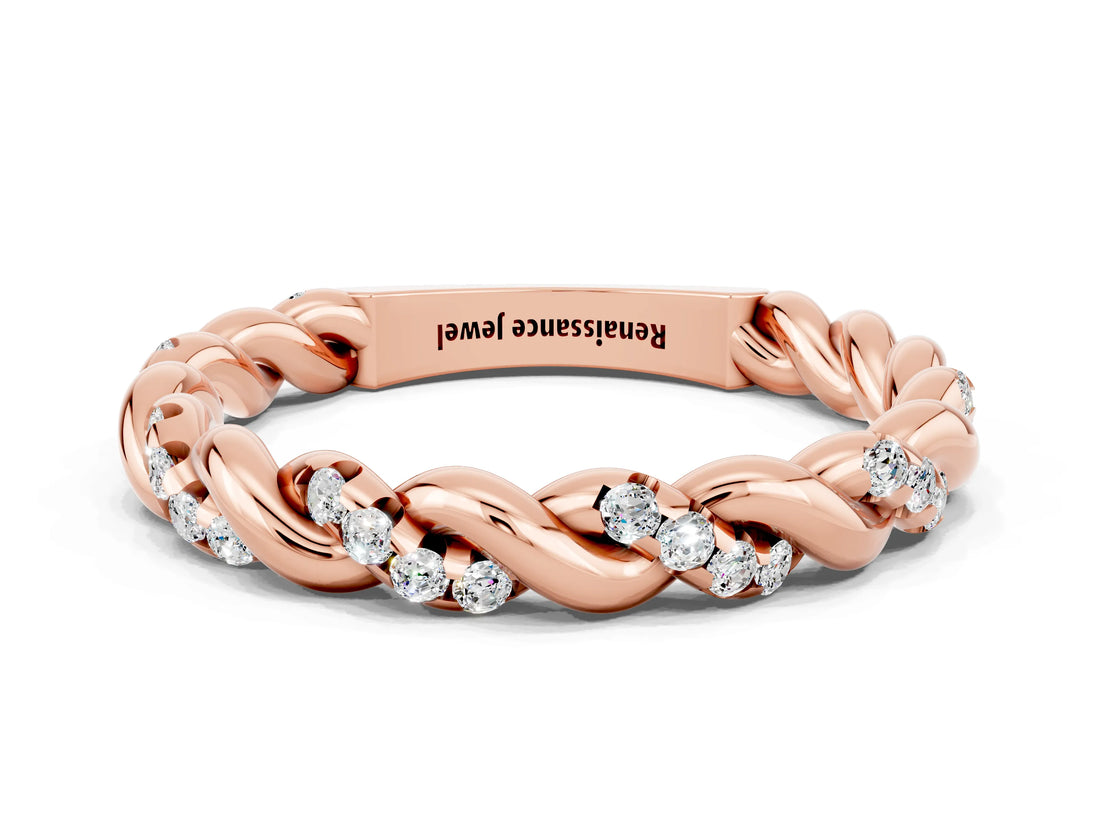 Rose gold Twisted Pavé Round Moissanite Eternity Band_10