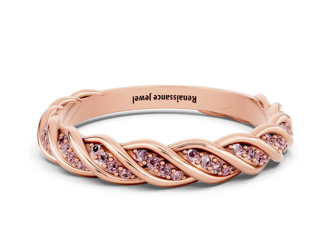 Rose gold Twisted Pavé Round Morganite Eternity Band with Shared Prong Setting_6