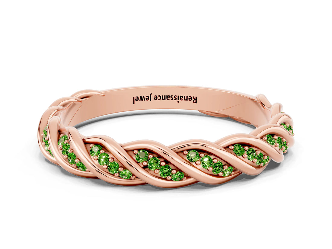 Rose gold Twisted Pavé Round Peridot Eternity Band with Shared Prong Setting_6