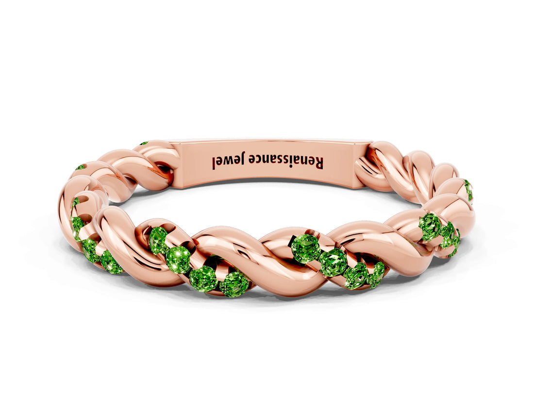 Rose gold Twisted Pavé Round Peridot Eternity Band_10