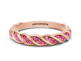 Rose gold Twisted Pavé Round Pink Sapphire Eternity Band with Shared Prong Setting_18