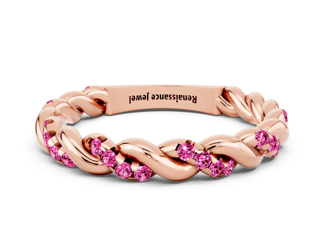 Rose gold Twisted Pavé Round Pink Sapphire Eternity Band_22