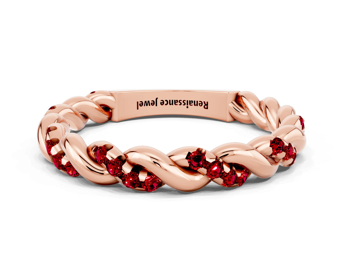 Rose gold Twisted Pavé Round Ruby Eternity Band_10