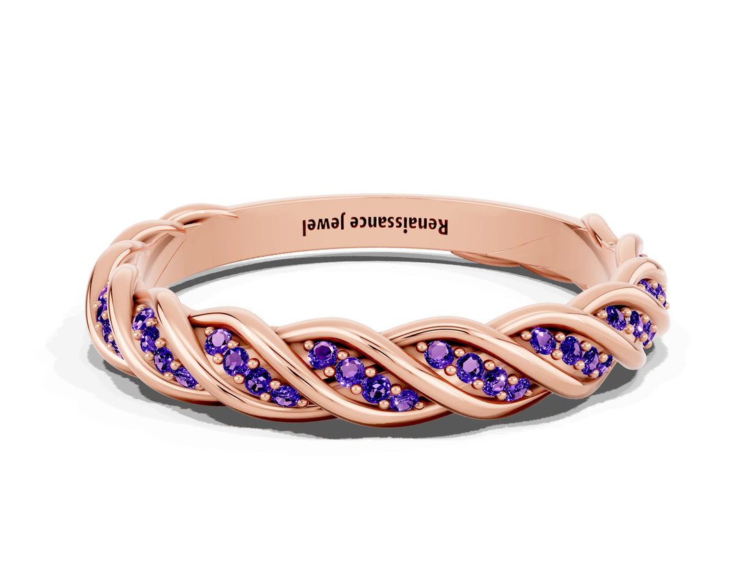 Rose gold Twisted Pavé Round Tanzanite Eternity Band with Shared Prong Setting_6