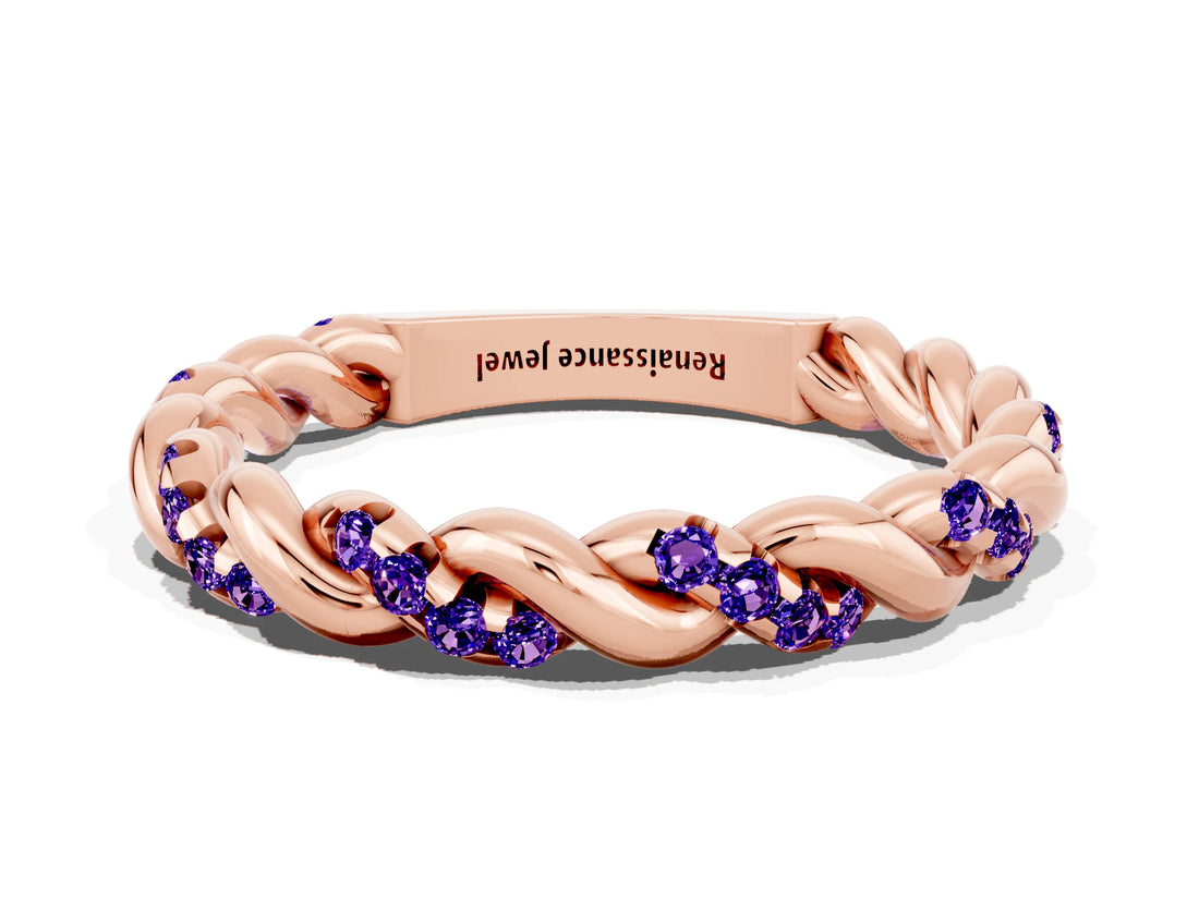 Rose gold Twisted Pavé Round Tanzanite Eternity Band_10