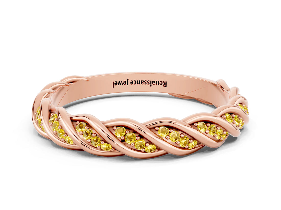 Rose gold Twisted Pavé Round Yellow Sapphire Eternity Band with Shared Prong Setting_18