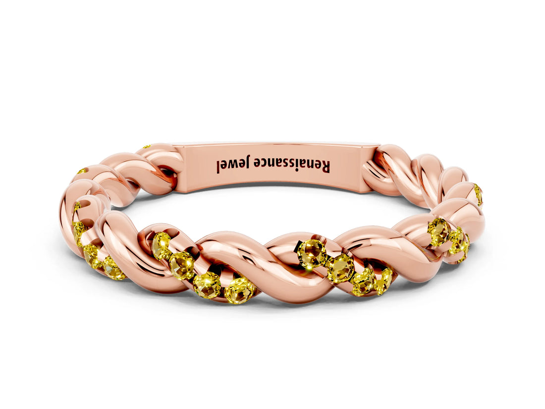 Rose gold Twisted Pavé Round Yellow Sapphire Eternity Band_22