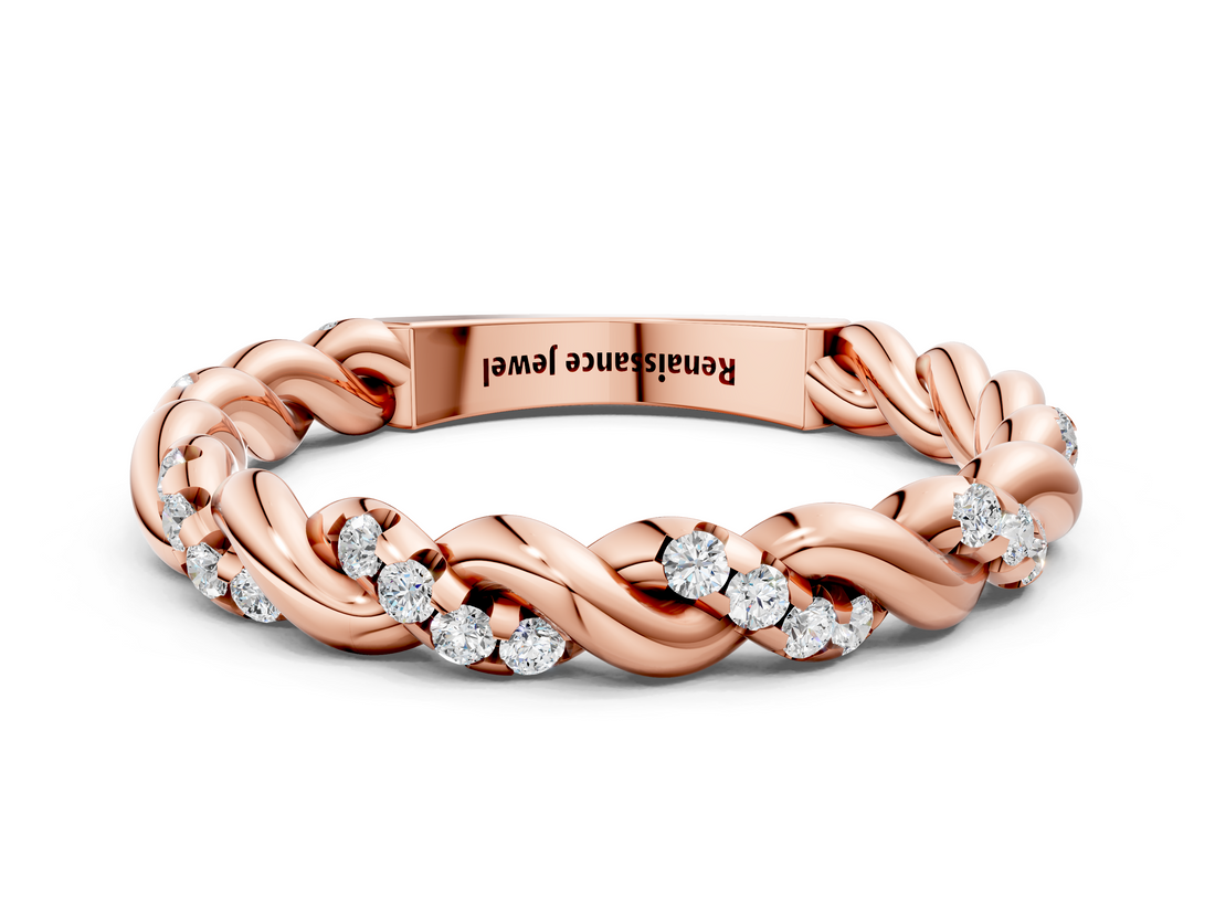 Rose gold Twisted Pave Round Diamond Eternity Band with Prong Setting_32