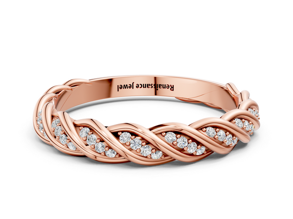 Rose gold Twisted Pavé Round Diamond Eternity Band with Shared Prong Setting