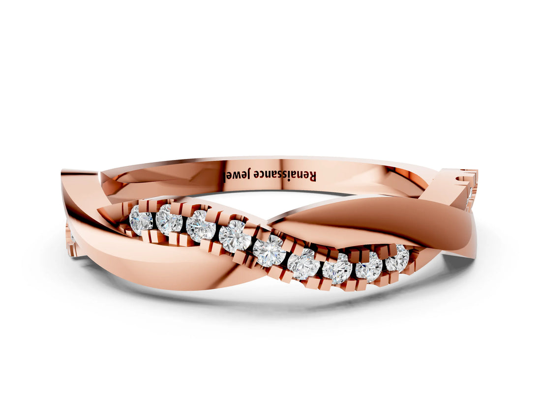 Rose gold Twisted Pave Round Diamond Infinity Band with Channel Setting_26