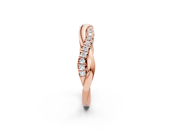 Rose gold Twisted Pave Round Diamond Infinity Band with Shared Prong Setting