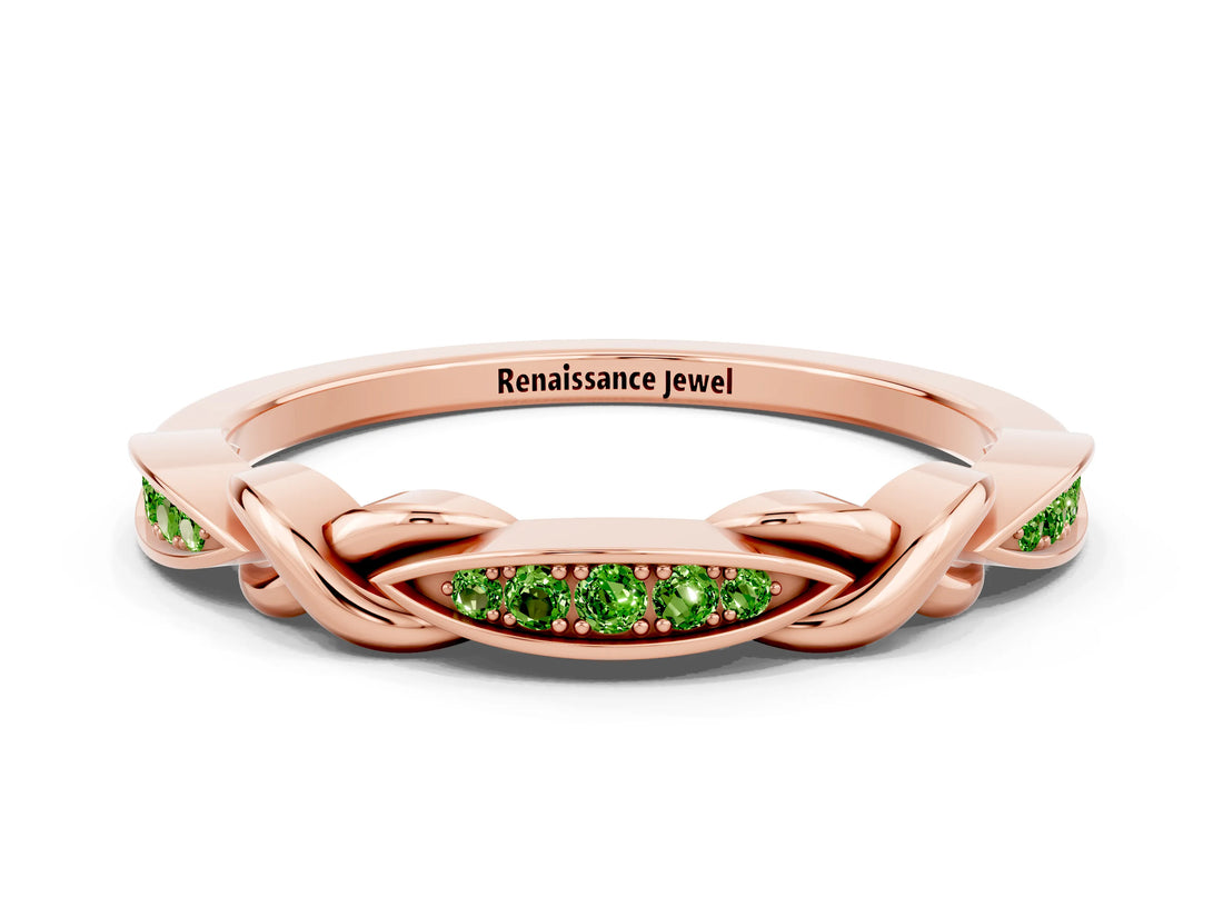 Rose gold Twisted Peridot Marquise Pavé Band with Shared Prong Setting_6