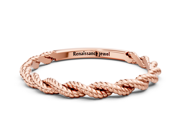 Rose gold Twisted Rope Solitaire Band with Round Stone and Bezel Setting