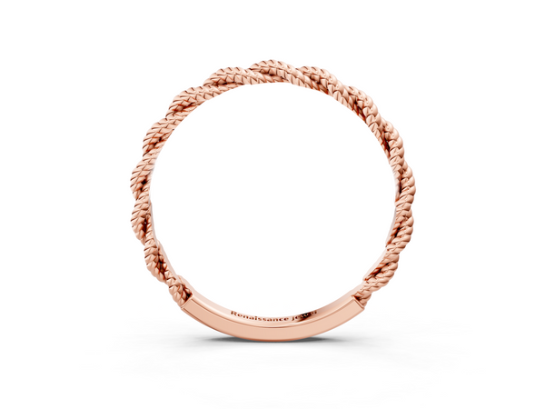 Rose gold Twisted Rope Solitaire Band with Round Stone and Bezel Setting