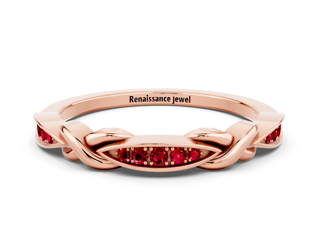 Rose gold Twisted Ruby Marquise Pavé Band with Shared Prong Setting_6