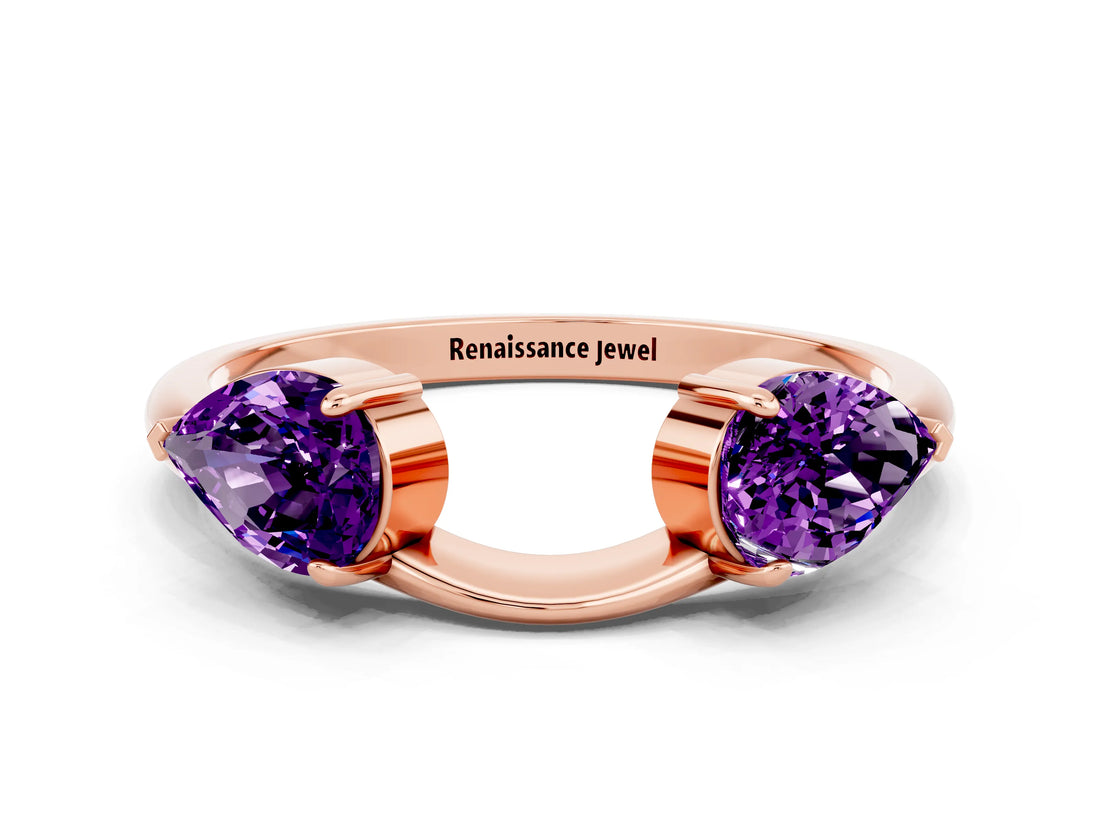 Rose gold Two-Stone Pear Amethyst Bypass Ring with Prong Setting_6