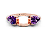 Rose gold Two-Stone Pear Amethyst Bypass Ring with Prong Setting_6